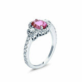 2ct Oval Cut Pink Ruby Engagement Ring Trilogy Round Accent 14k WhiteGold Finish