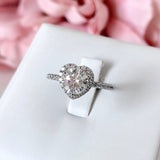 1ct Round Cut Moissanite Heart Shape Halo Engagement Ring 14k White Gold Plated