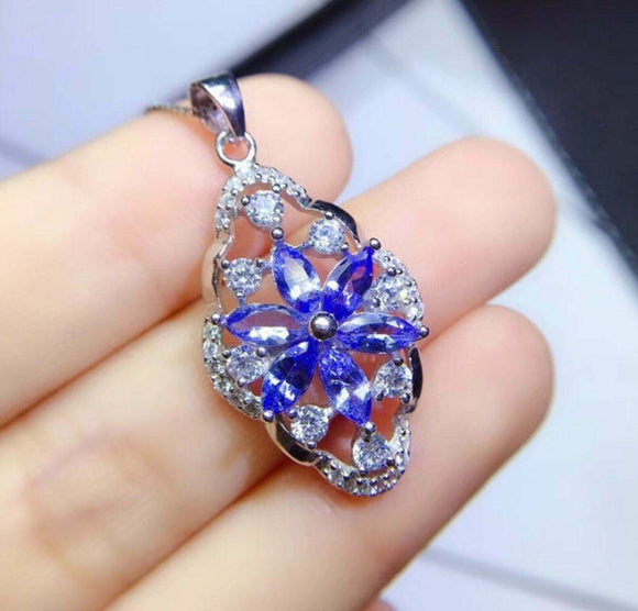 3ct Tanzanite Marquise Cut Floral Cocktail Pendant 14k White Gold Over NO CHAIN