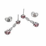 2ct Cushion & Marquise Cut Red Garnet Party Drop Earrings 14k White Gold Finish