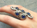 2.4ct Engagement Ring Round Blue Sapphire Twig Vine Cocktail 14k White Gold Over