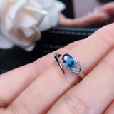 1ct Oval Cut Blue Sapphire Engagement Ring Bypass Design 14k White Gold Finish