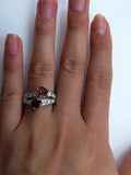 4Ct Round Cut Red Garnet Diamond Unique Two Stone Ring 14K White Gold Finish