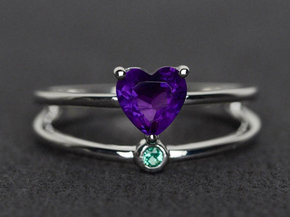 1.4ct Engagement Ring Heart Cut Purple Amethyst Split Shank 14k WhiteGold Finish