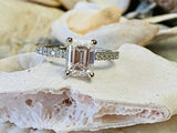 3ct Engagement Ring Emerald Cut Diamond Solitaire with Accent 14k WhiteGold Over