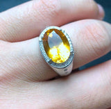 3.5ct Oval Cut Yellow Citrine Halo Signet Engagement Men Ring 14k WhiteGold Over