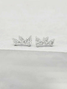 1ct Stud Earrings Pear Cut Diamond Trilogy Petite Design 14k White Gold Finish