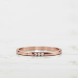 Trilogy Minimalist Wedding Ring Band 0.1ct Round Cut Diamond 14k RoseGold Finish