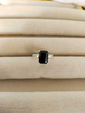 2ct Engagement Ring Emerald Cut Black Diamond Solitaire 14k White Gold Finish