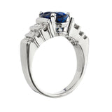 2.7ct Oval Cut Blue Sapphire Engagement Ring Round Accent 14k White Gold Finish