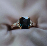 2ct Radiant Cut London Blue Topaz Leaf Marquise Accent Ring 14k Rose Gold Finish