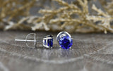 1ct Round Cut Blue Sapphire Screw Back Women Stud Earrings 14k White Gold Finish