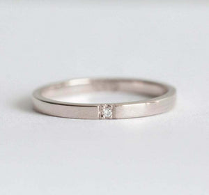 0.1ct Round Cut Diamond Wedding Band 14k White Gold Over Minimalist Thin Promise