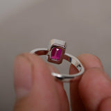 0.5ct Emerald Cut Pink Ruby Engagement Ring 14k WhiteGold Finish Bezel Solitaire