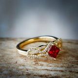 2ct Princess Cut Red Garnet Engagement Ring 14k Yellow Gold Finish Unique Design