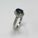 2.2ct Oval Cut Blue Sapphire Engagement Ring Vintage Halo 14k White Gold Finish