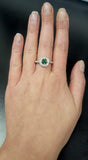 2ct Engagement Ring Round Cut Green Emerald Diamond Halo 14k White Gold Finish