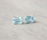 1.2ct Stud Earrings Emerald Cut Aquamarine Solitaire Design 14k WhiteGold Finish