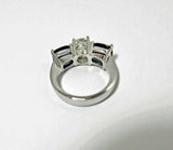 3.2ct Round Cut Diamond and Blue Sapphire Trilogy Ring 14k White Gold Finish