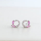 1ct Marquise Simulated Pink Sapphire Open Circle Stud Earrings 14k Gold Plated