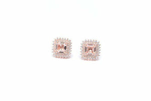 1ct Cushion Cut Peach Morganite Squarish Stud Earring Women 14k Rose Gold Finish