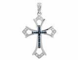 1.2ct Round Cut Blue Sapphire Pendant Holy Cross 14k White Gold Finish NO CHAIN