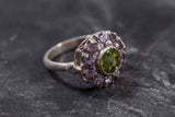 2.8ct Engagement Ring Round Cut Green Peridot Vintage Halo 14k White Gold Finish