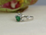 1ct Heart Cut Green Emerald Engagement Ring Claddagh Design 14k White Gold Over