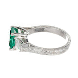 2.2ct Green Emerald Cut Engagement Ring Trilogy Vintage 14k White Gold Finish