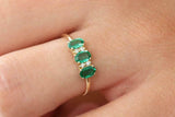 1.5ct Oval Green Emerald Trilogy Minimalist Engagement Ring 14k Yellow Gold Over