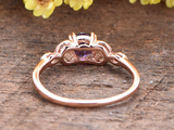 2ct Round Purple Amethyst Engagement Ring Leaf Design Accent 14k Rose Gold Over