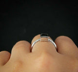 1ct Green Emerald Cut Solitaire with Accents Engagement Ring 14k White Gold Over