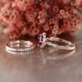 1.5ct Cushion Cut Red Garnet Floral Bridal Set Engagement Ring 14k RoseGold Over