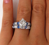 6Ct Heart Cut Diamond Blue Sapphire Bridal Set Vintage Ring 14K White Gold Over