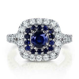 3.5Ct Round Cut Blue Sapphire Dual Halo Engagement Ring 14K White Gold Finish