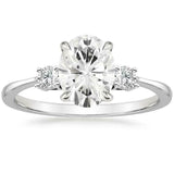 3ct Oval Cut Diamond Engagement Ring 14k White Gold Over Trilogy Round Accents