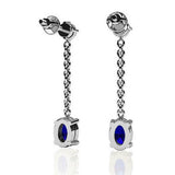 2ct Oval Blue Sapphire Chain Vertical Drop Dangle Earrings 14k White Gold Finish