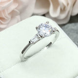 2ct Engagement Ring Round Cut Diamond Baguette Accent Trilogy 14k WhiteGold Over