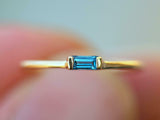 0.4ct Baguette Cut Blue Topaz Minimalist Engagement Ring 14k Yellow Gold Finish