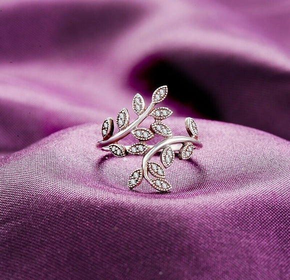 1Ct Round Cut Diamond Olive Branch Leaf Engagement Ring 14K White Gold Finish