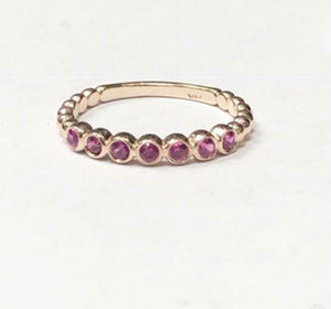 1ct Round Cut Pink Ruby Beaded Ball Shank Solitaire Band 14k Rose Gold Finish