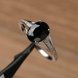 1.5ct Engagement Ring Oval Cut Black Diamond Split Shank 14k White Gold Finish