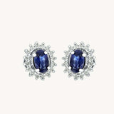 2ct Oval Cut Blue Sapphire Diamond Halo Stud Earrings 14k White Gold Finish