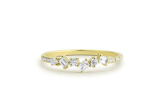 Stackable Anniversary Wedding Band 1ct Baguette Cut Diamond 14k Yellow Gold Over