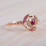 1.5ct Round Cut Pink Ruby Engagement Ring Stylish Halo Beaded 14k Rose Gold Over