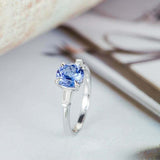 1.2ct Round Cut Blue Sapphire Baguette Accent Trilogy Ring 14k White Gold Finish