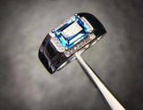 2.1ct Emerald Cut Blue Topaz Solitaire Engagement Men Ring 14k White Gold Finish