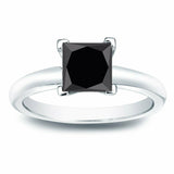 1Ct Princess Cut Black Diamond Solitaire Engagement Ring 18K White Gold Finish