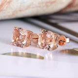 1ct Cushion Cut Peach Morganite Lovely Stud Earrings Women 14k Rose Gold Finish