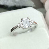 1.4ct Engagement Ring Emerald Cut Diamond Solitaire Petite 14k White Gold Finish